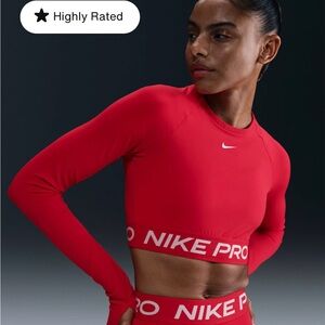 Nike Pro Women's Dri-FIT Cropped Long-Sleeve Top Red XL